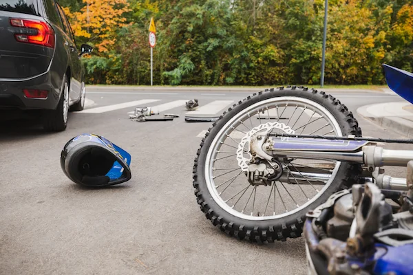 A motorcycle crash scene represents a motorcycle accident attorney.