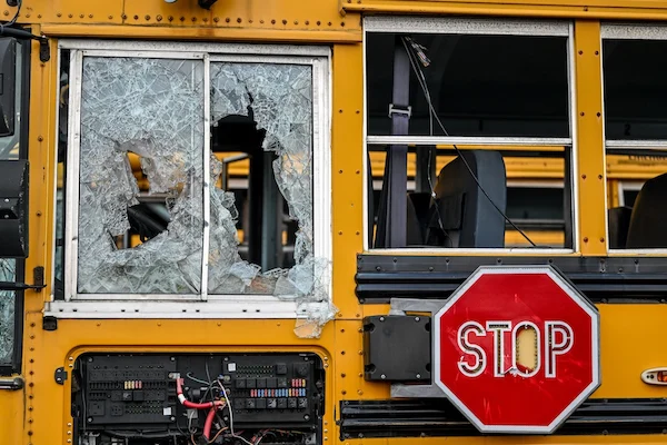 A broken window on a bus can be used as evidence for a bus accident lawyer.