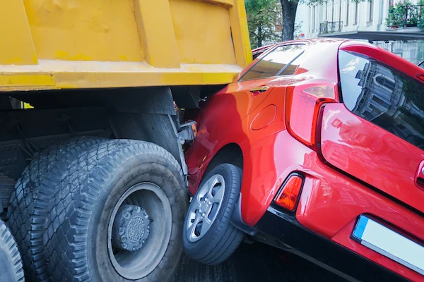 A car and commercial truck crash in a truck accident lawyer case.